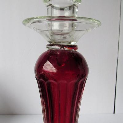 Tall Modern Red and Clear Art Glass Candlestick