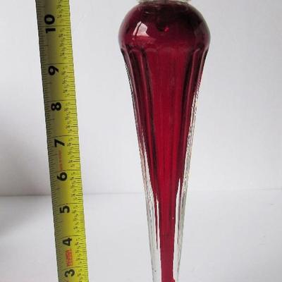 Tall Modern Red and Clear Art Glass Candlestick