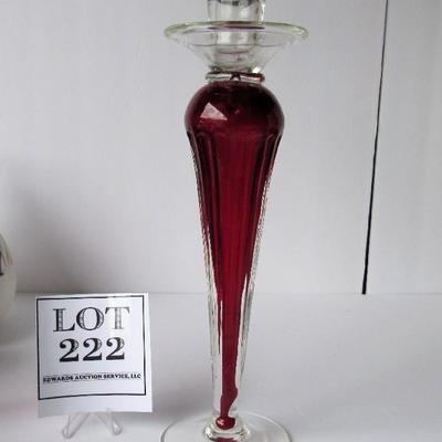 Tall Modern Red and Clear Art Glass Candlestick