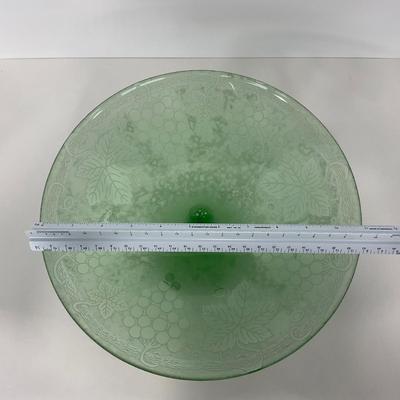 -110- GLASSWARE | Green Etched Leaf & Grapes Compote | Twisted Stem