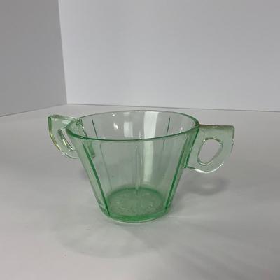 -112- URANIUM | Depression Vaseline Glass Creamer & Sugar Set