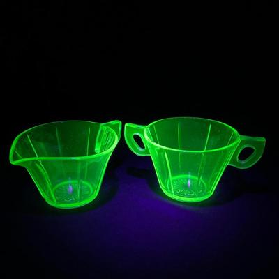 -112- URANIUM | Depression Vaseline Glass Creamer & Sugar Set