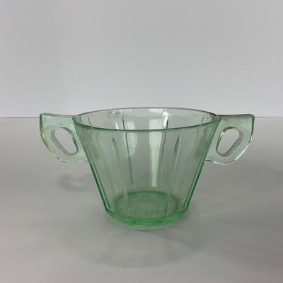 -112- URANIUM | Depression Vaseline Glass Creamer & Sugar Set