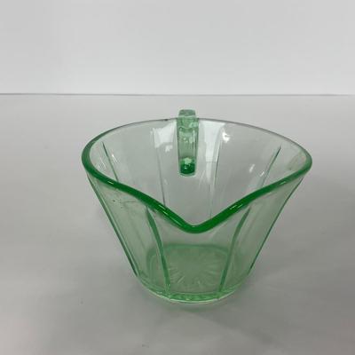 -112- URANIUM | Depression Vaseline Glass Creamer & Sugar Set