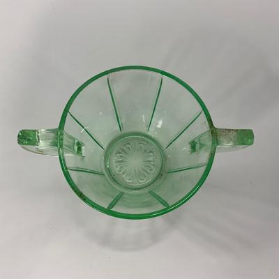 -112- URANIUM | Depression Vaseline Glass Creamer & Sugar Set
