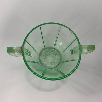 -112- URANIUM | Depression Vaseline Glass Creamer & Sugar Set