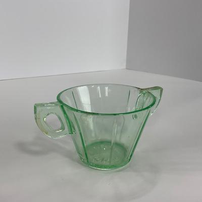 -112- URANIUM | Depression Vaseline Glass Creamer & Sugar Set