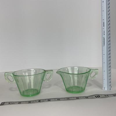 -112- URANIUM | Depression Vaseline Glass Creamer & Sugar Set