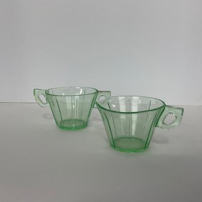-112- URANIUM | Depression Vaseline Glass Creamer & Sugar Set