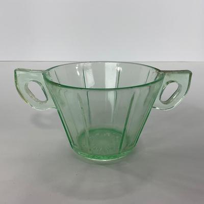 -112- URANIUM | Depression Vaseline Glass Creamer & Sugar Set