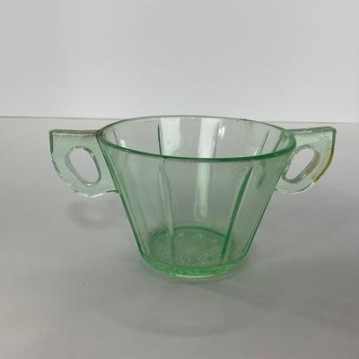 -112- URANIUM | Depression Vaseline Glass Creamer & Sugar Set