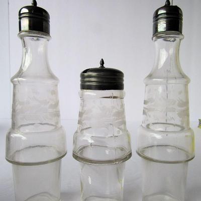 Antique Caster/Cruet Set, All Matching Pattern Bottles, Boston Plate Co Triple Plate