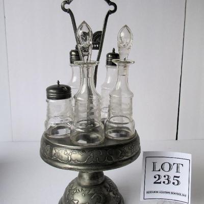 Antique Caster/Cruet Set, All Matching Pattern Bottles, Boston Plate Co Triple Plate
