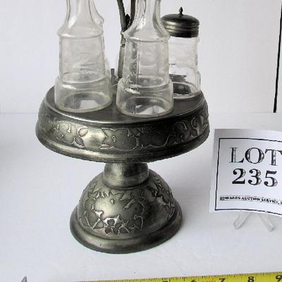 Antique Caster/Cruet Set, All Matching Pattern Bottles, Boston Plate Co Triple Plate