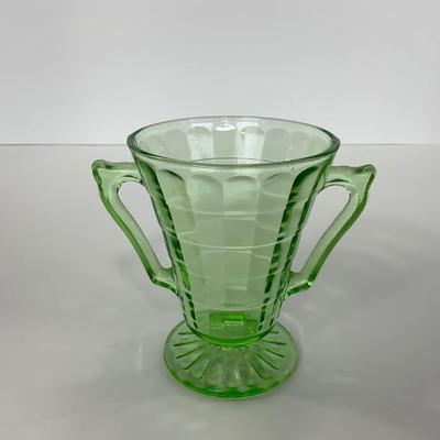 -113- URANIUM | Anchor Hocking Glass Co. Optic Block | Creamer & Sugar