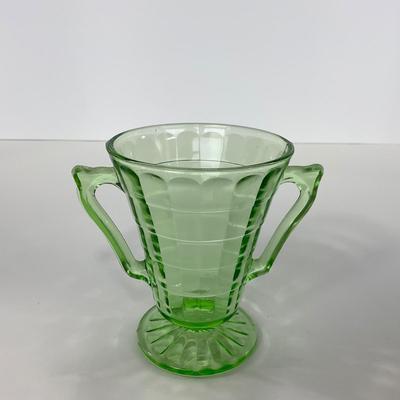 -113- URANIUM | Anchor Hocking Glass Co. Optic Block | Creamer & Sugar