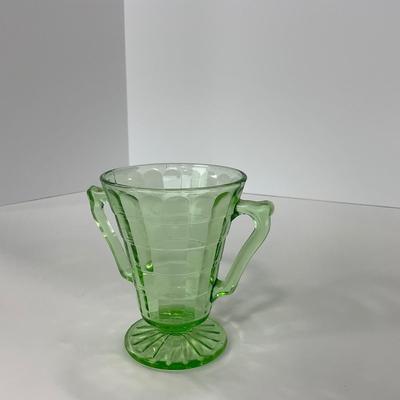 -113- URANIUM | Anchor Hocking Glass Co. Optic Block | Creamer & Sugar
