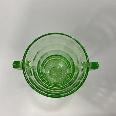 -113- URANIUM | Anchor Hocking Glass Co. Optic Block | Creamer & Sugar