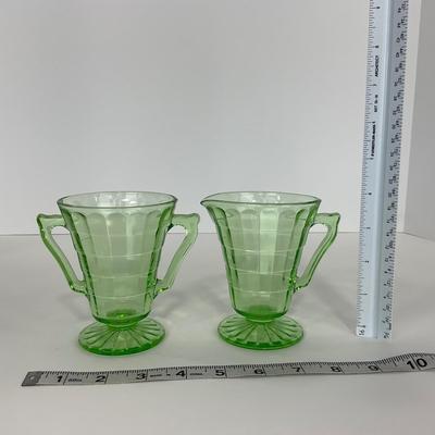 -113- URANIUM | Anchor Hocking Glass Co. Optic Block | Creamer & Sugar