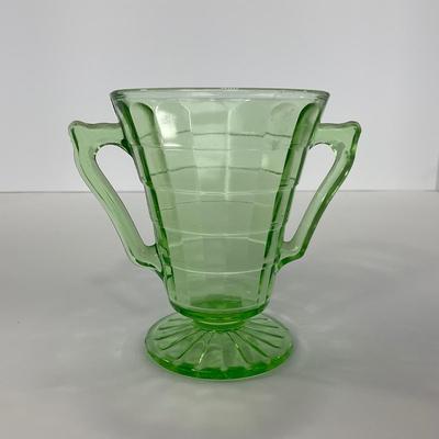 -113- URANIUM | Anchor Hocking Glass Co. Optic Block | Creamer & Sugar