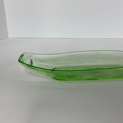 -115- URANIUM | Green Etched Long Celery Dish