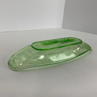 -115- URANIUM | Green Etched Long Celery Dish