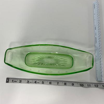 -115- URANIUM | Green Etched Long Celery Dish