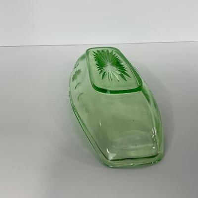 -115- URANIUM | Green Etched Long Celery Dish