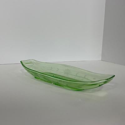 -115- URANIUM | Green Etched Long Celery Dish