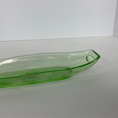 -115- URANIUM | Green Etched Long Celery Dish