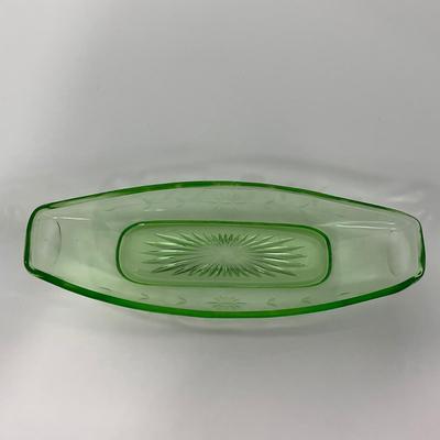 -115- URANIUM | Green Etched Long Celery Dish