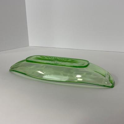 -115- URANIUM | Green Etched Long Celery Dish