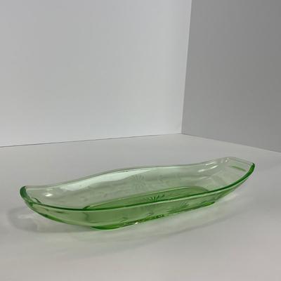 -115- URANIUM | Green Etched Long Celery Dish