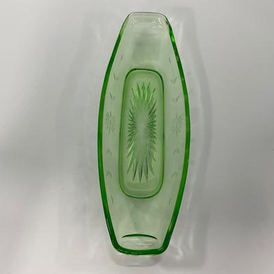 -115- URANIUM | Green Etched Long Celery Dish