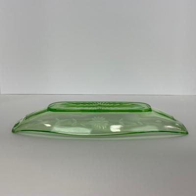 -115- URANIUM | Green Etched Long Celery Dish