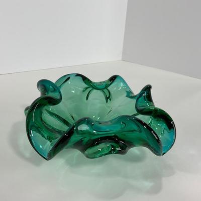 -117- GLASSWARE | MCM Art Glass Murano Aventurine Ashtray