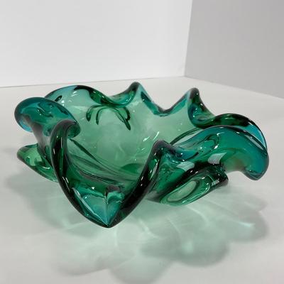 -117- GLASSWARE | MCM Art Glass Murano Aventurine Ashtray