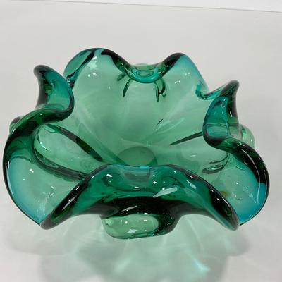 -117- GLASSWARE | MCM Art Glass Murano Aventurine Ashtray