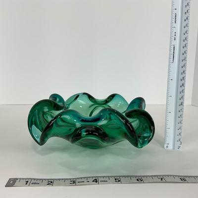 -117- GLASSWARE | MCM Art Glass Murano Aventurine Ashtray
