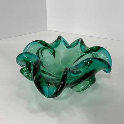 -117- GLASSWARE | MCM Art Glass Murano Aventurine Ashtray