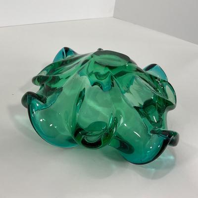 -117- GLASSWARE | MCM Art Glass Murano Aventurine Ashtray