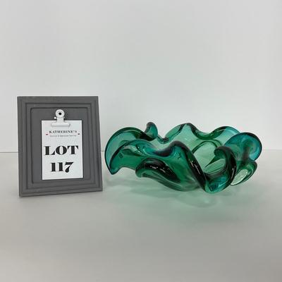 -117- GLASSWARE | MCM Art Glass Murano Aventurine Ashtray