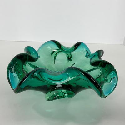 -117- GLASSWARE | MCM Art Glass Murano Aventurine Ashtray