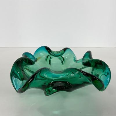 -117- GLASSWARE | MCM Art Glass Murano Aventurine Ashtray