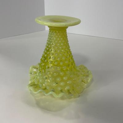 -118- URANIUM | Fenton Vaseline Glass Opalescent Hobnail Vase