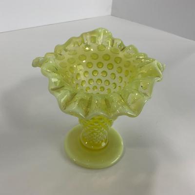 -118- URANIUM | Fenton Vaseline Glass Opalescent Hobnail Vase