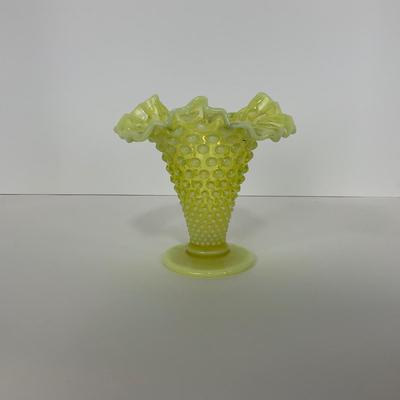 -118- URANIUM | Fenton Vaseline Glass Opalescent Hobnail Vase