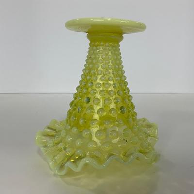 -118- URANIUM | Fenton Vaseline Glass Opalescent Hobnail Vase