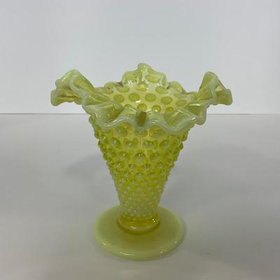 -118- URANIUM | Fenton Vaseline Glass Opalescent Hobnail Vase