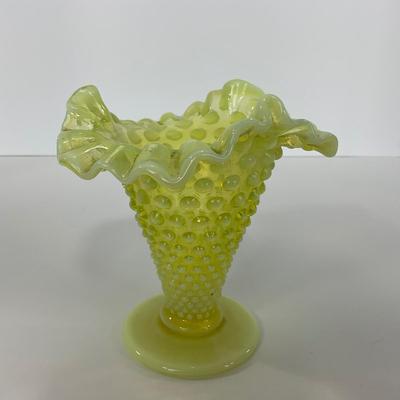 -118- URANIUM | Fenton Vaseline Glass Opalescent Hobnail Vase
